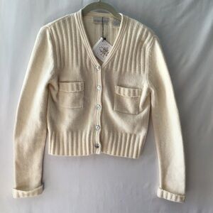 Women's Cream V-Neck Button Front Cardigan Sweater